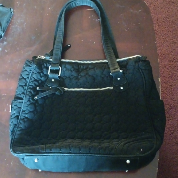Black Vera Bradley bag with gold and black paisley inside. - Picture 1 of 4